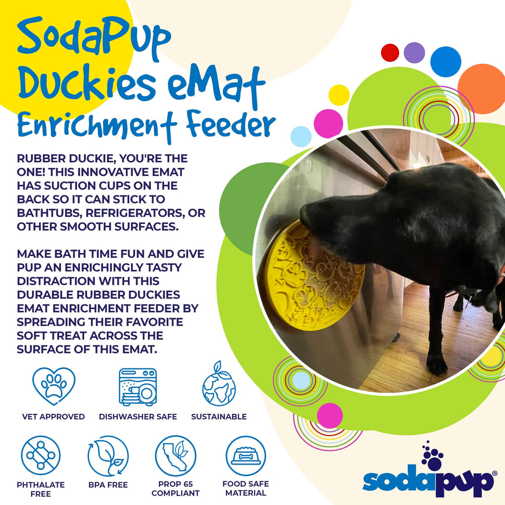 Rubber Duckies eMat - Enrichment Lick Mat for Dogs and Cats - with Suction Cups | Bath Time Design | SodaPup USA Made