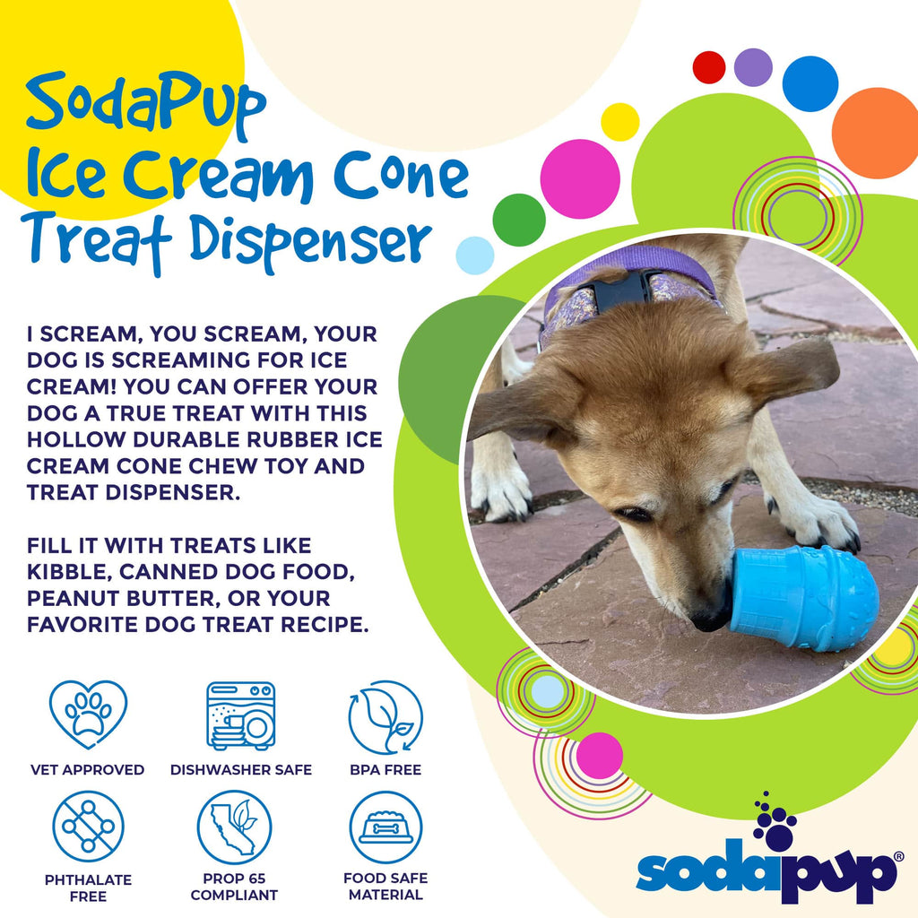Ice Cream Cone Rubber Dog Chew Toy | Treat Dispenser | USA Made | SodaPup